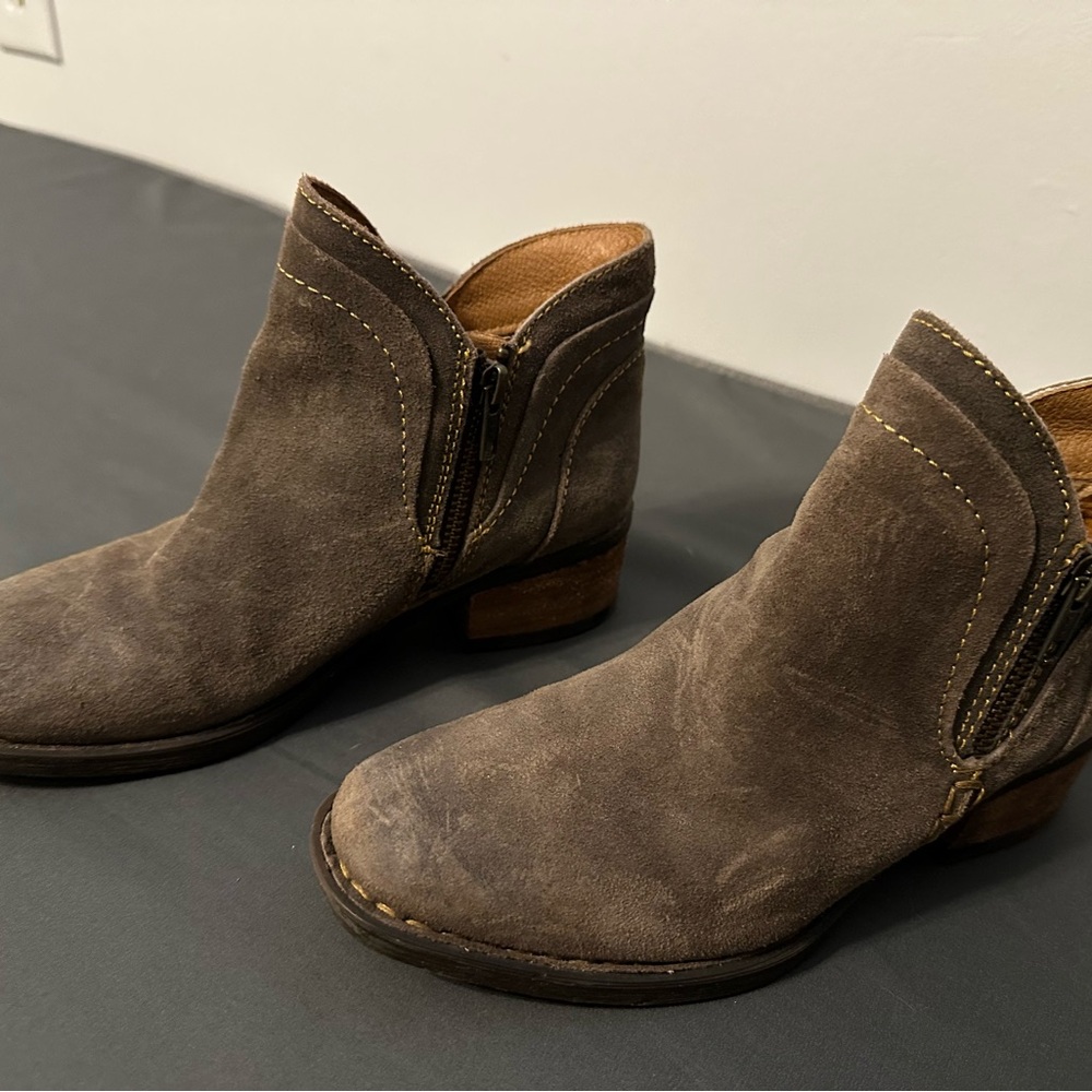 Born Taupe Suede Ankle Booties with Side Zip